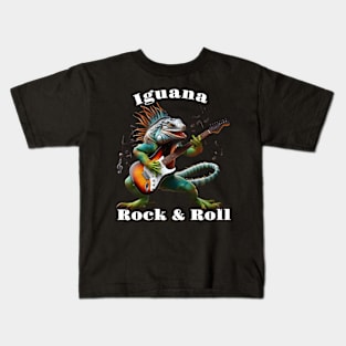 Rockstar Iguana in a Colorful Music Burst Kids T-Shirt